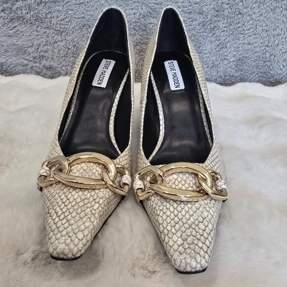 Steve Madden Fazzio Snake Print Leather Gold Chain Detail Dress Pumps Size 9 NEW - Picture 6 of 9